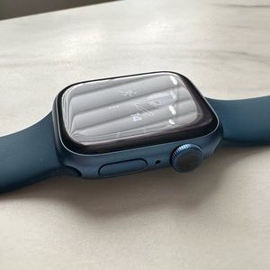 Blue Aluminum Series 7 41mm Apple Watch with Charger and Adapter EUC